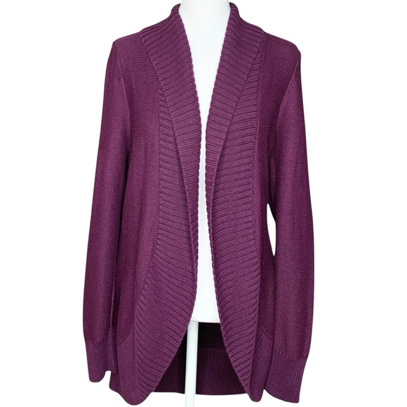 Eddie Bauer Open Front Shawl Collar Cardigan Sweater L Purple Lightweight Casual - Picture 1 of 8